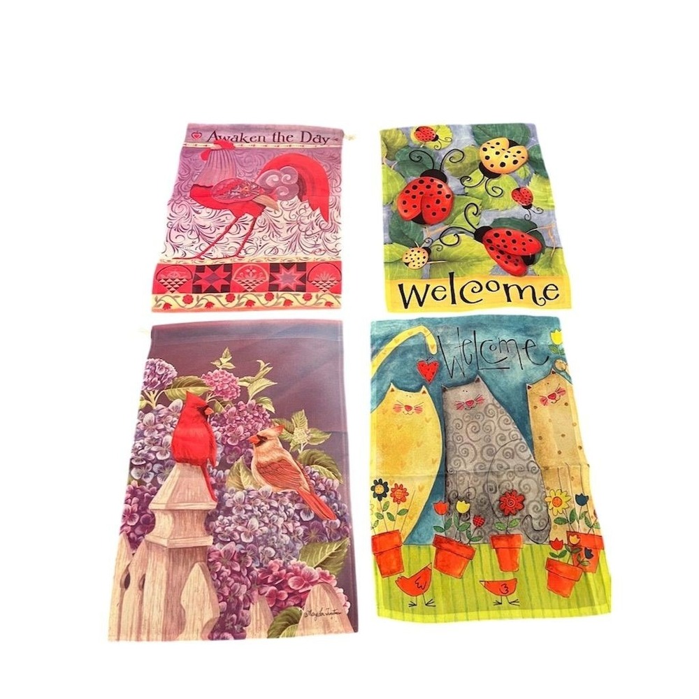 Briarwood Lane Garden Flag Set ‎ of 4 Weather Resistant Whimsical birds ladybugs